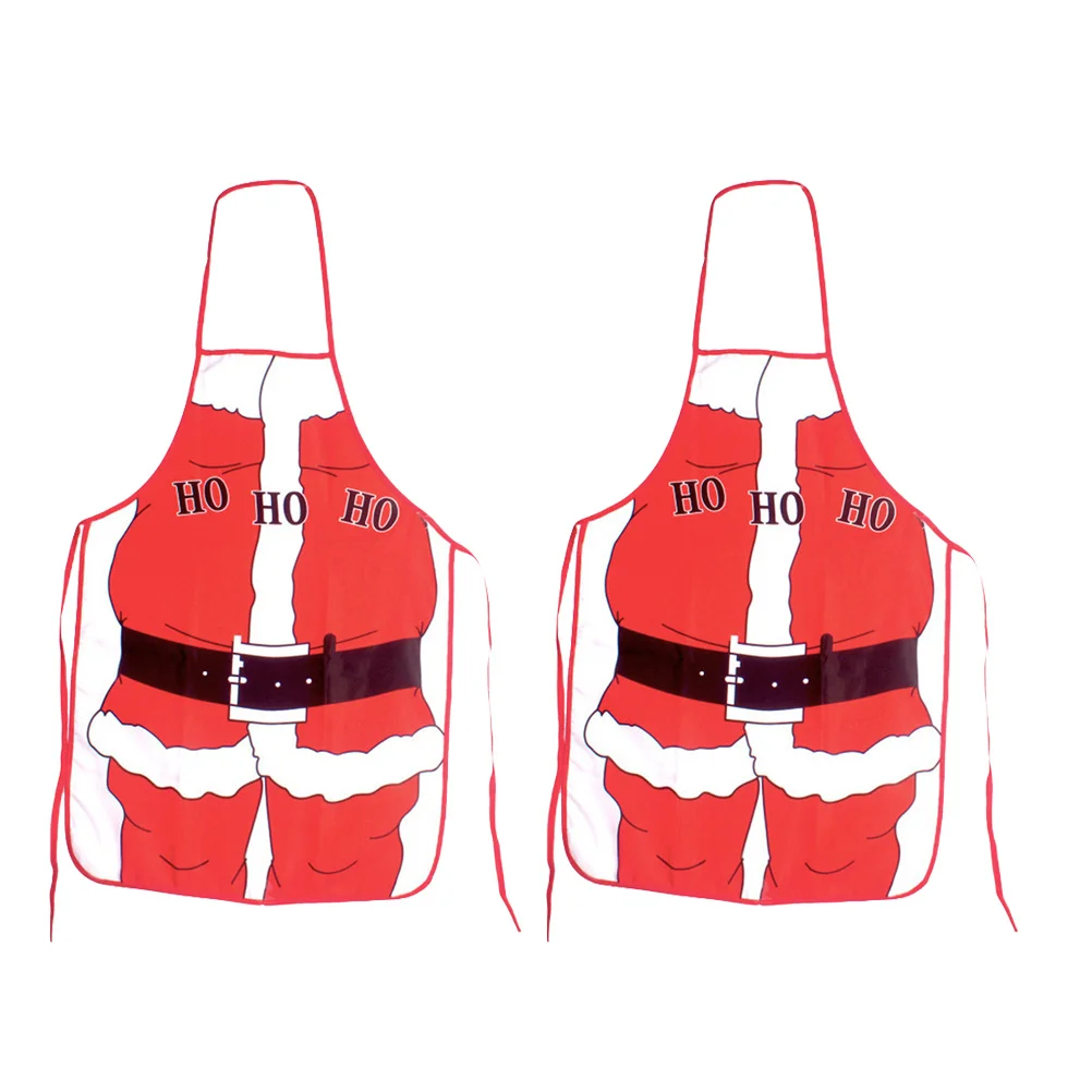 

2pcs Christmas Apron Red Kitchen Old Man Pattern Wear Resistant Comfortable For Women Party Decorative Aprons Festive