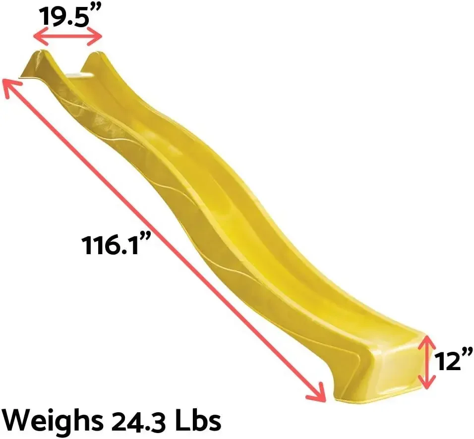 10피트 물결 모양 어린이 미끄럼틀, 5피트 놀이터 데크용 플라스틱 미끄럼틀, 간편한 일체형 설치 노란색 유아용 놀이기구