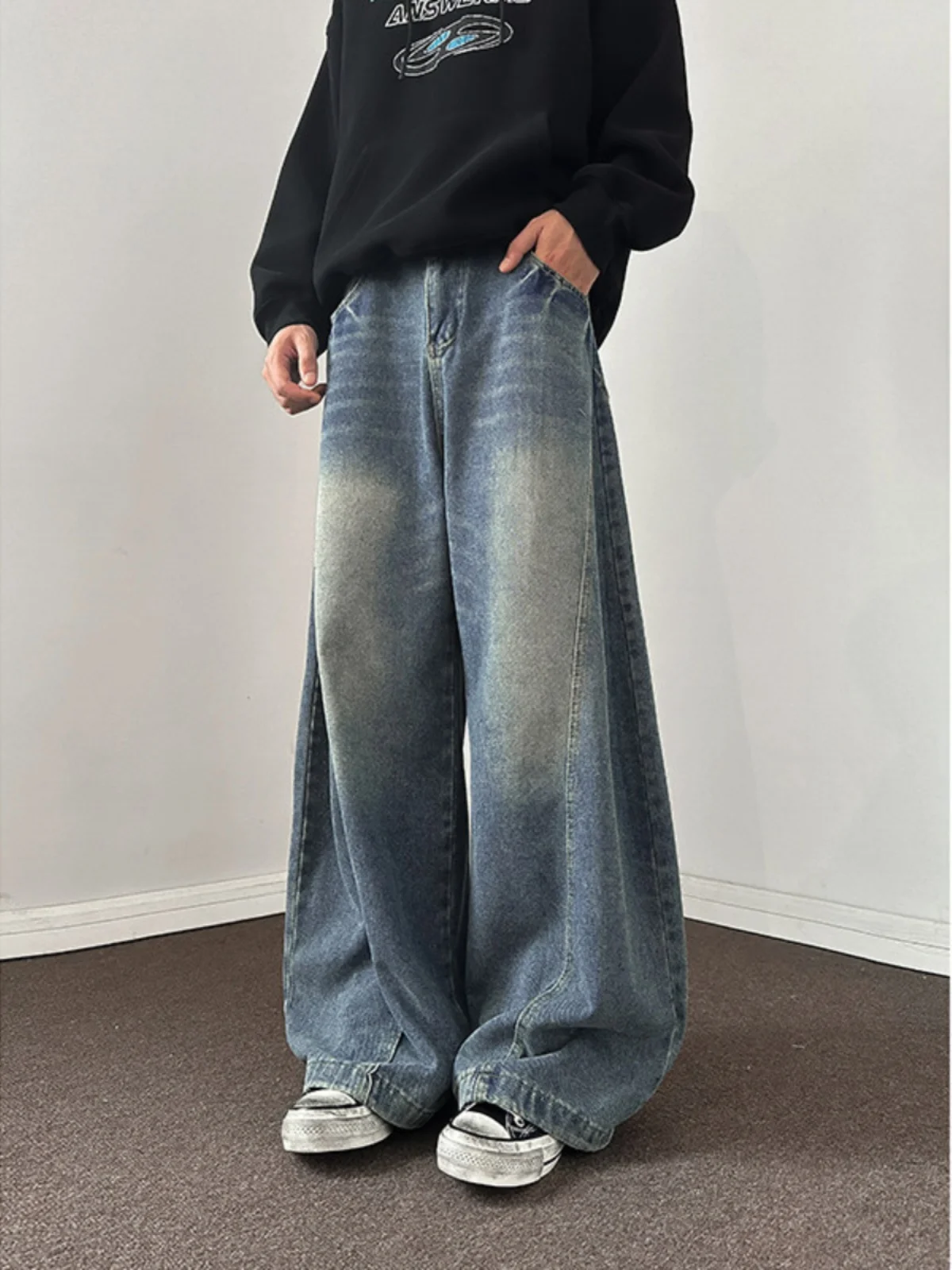 

Waed Distred Men's Bow Knife Jeans American Sle Trendy Micro Flared Pants Low Waist Long Trousers Youth Jeans