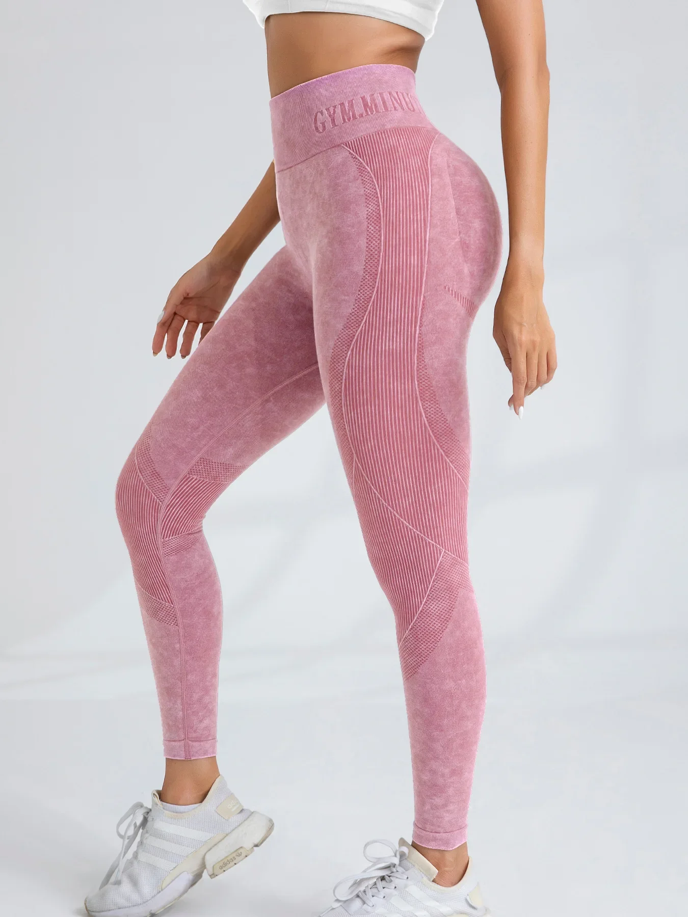 Damen High-Waist Nahtlose Yoga-Hose mit Buchstabenmuster, Sandgewaschen, Po-Lifting, Eng anliegende Taille, für Sport und Outdoor, Modische Leggings – Detail 39