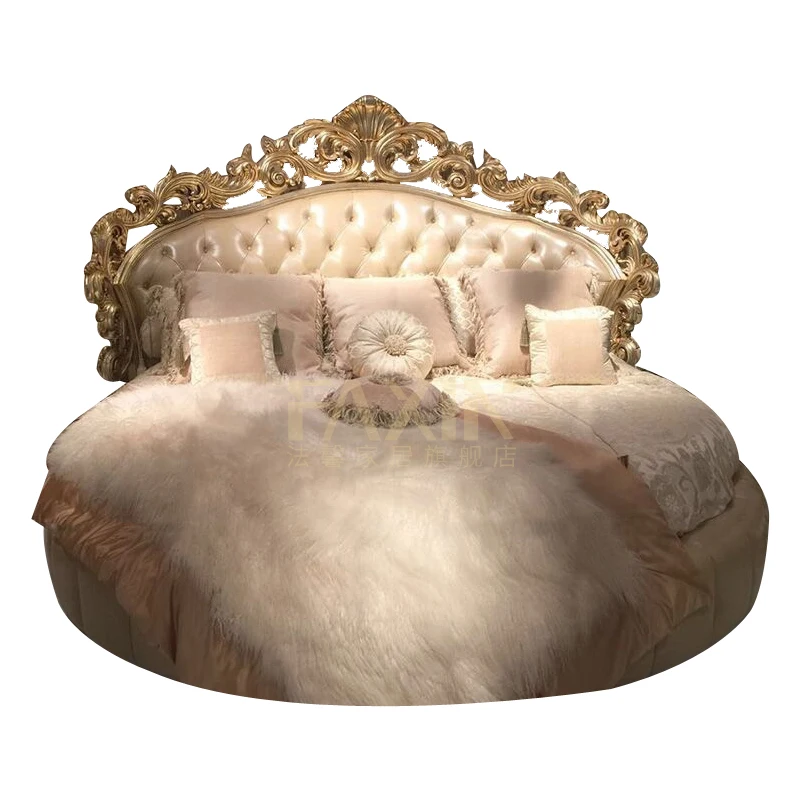 French Luxury Round Bed Solid Wood Double Designer High Quality Romantic Bed Aesthetics Aesthetics Unusual Beliche Furniture