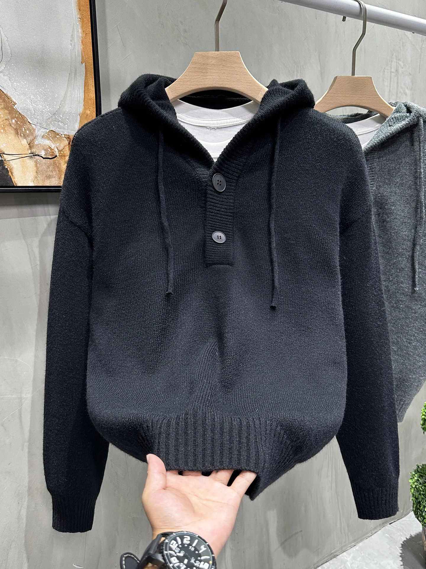 

Мужская трикотажная толстовка оверсайз на пуговицах для осени и зимы из полиэфирного волокна