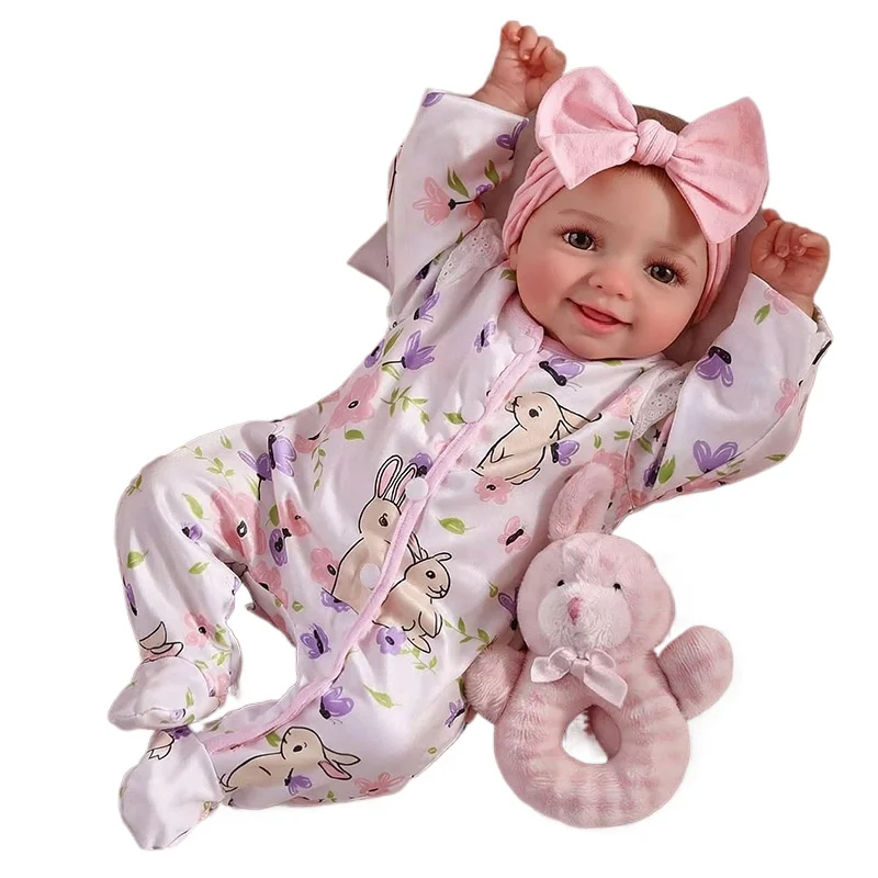 NPK 17'' 3D-Malerei-Haut mit Sichtbaren Adern Kuscheliges Lächelndes Gesicht mit Bemaltem Haar Weicher Stoffkörper Reborn-Puppe