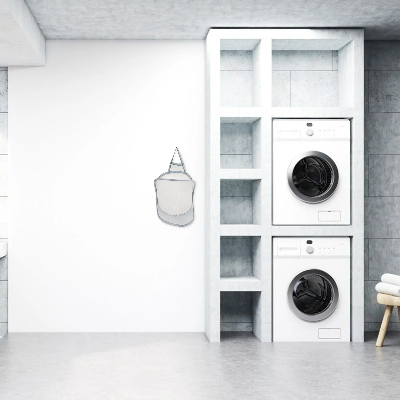 

2Pcs Wall Mounted Clothing Basket Strong Load Bearing Easy Clean Foldable Design Breathable Mesh Laundry Organizer