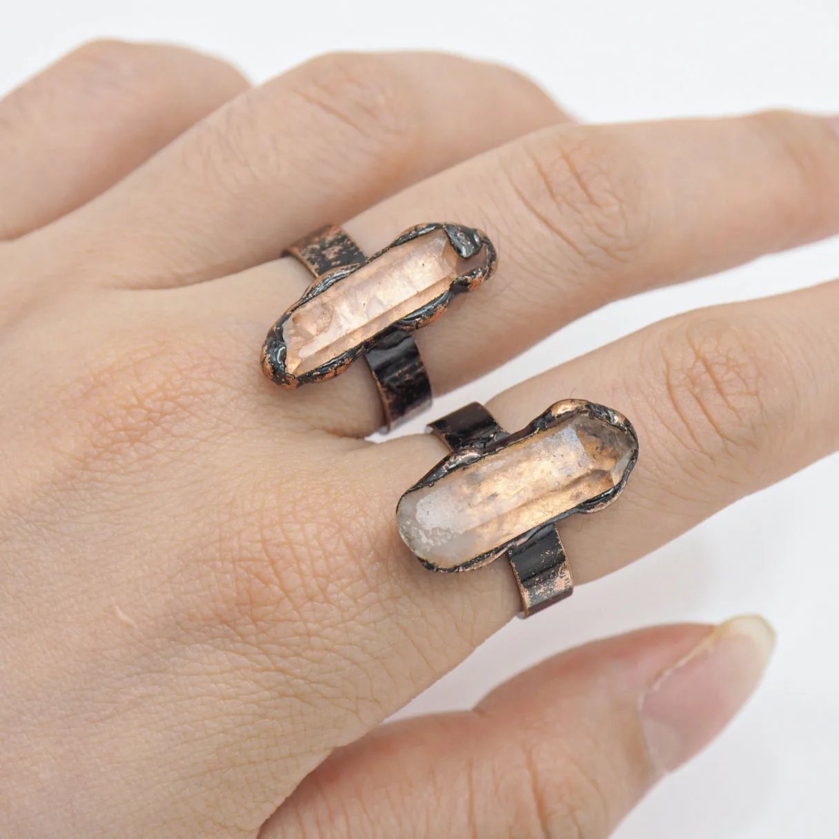 Кристаллическая точка колонны, винтажное кольцо ручной работы с антикварным бронзовым покрытием из оловянного сплава, кристально чистое кристаллическое кольцо 22,7x22,4 мм, европейский стиль