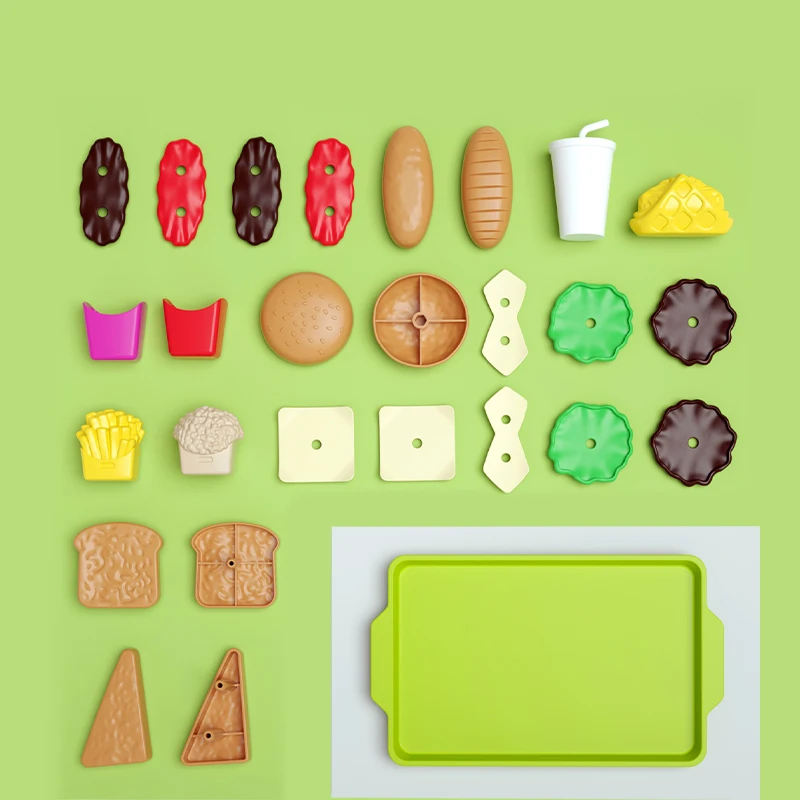 Ensemble de nourriture en plastique pour enfants, collation amovible, hamburger, jouet de simulation, maison de jeu de cuisine, poignées, 9 pièces