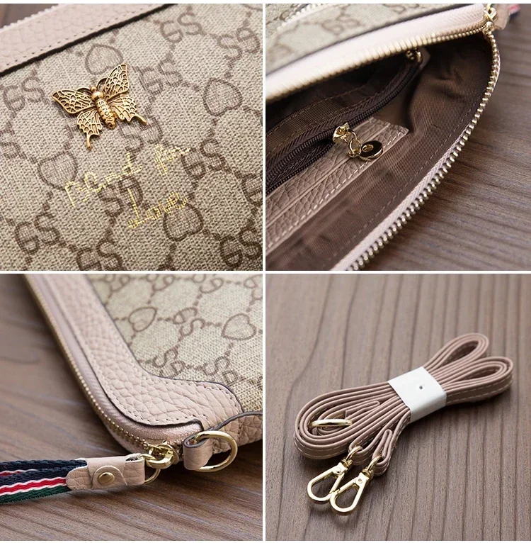 Women Korean PVC Long Handbag Wallet Fashion Letter Genuine Cow Leather Cellphone Wallet Clutch Two-way Use 7-5