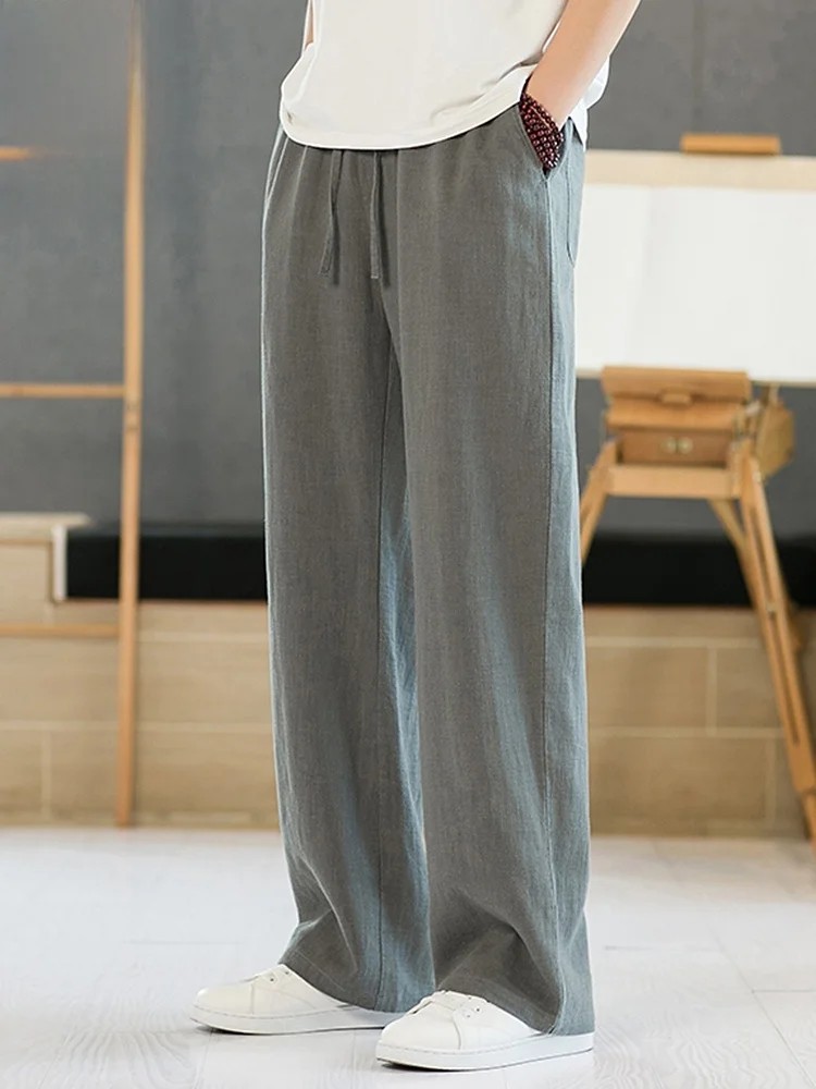 

Linen Pants Men's Loose Straight Leg Wide Leg Summer Casual Pants Anti-Wrinkle Thin Cotton-Linen Blend Youth Sle