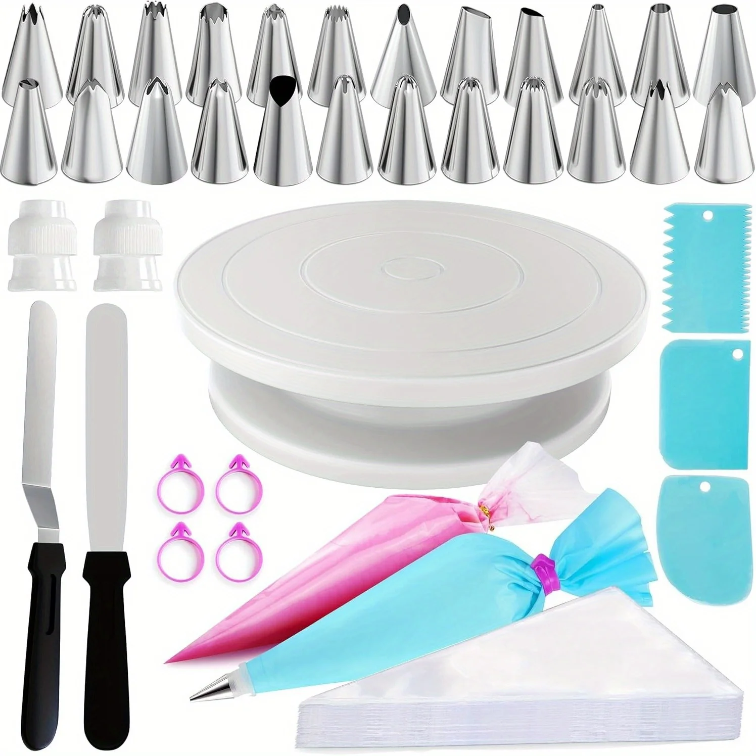 

88pcs Cake Decorating Kit with Cake Turntable Disposable Reusable Piping Bags Icing Piping Tips Spatulas Comb Scraper