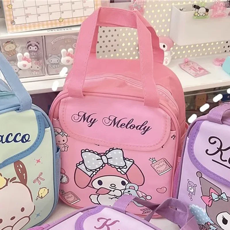 Sanrio Kuromi My Melody Lunch Box Bag Cartoon Anime Cinnamoroll Pochacco Pompom Purin Kawaii Waterproof Large Capacity Bento Bag