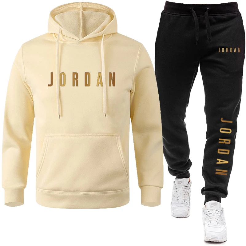 Autumn And Winter New Letter Print Men'S Hooded Loose Sweatshirt + Trousers Two-Piece Casual Street Jogging Top Sportswear Suit