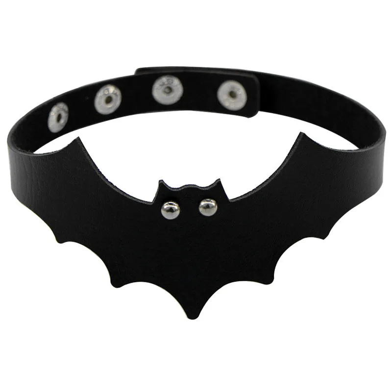 Frau Schwarz Fledermaus Punk Halsband Halskette Sexy PU Leder Herz Lock Schlüssel Spike Gothic Cosplay Zubehör Partei Schmuck Neue – Detail 2