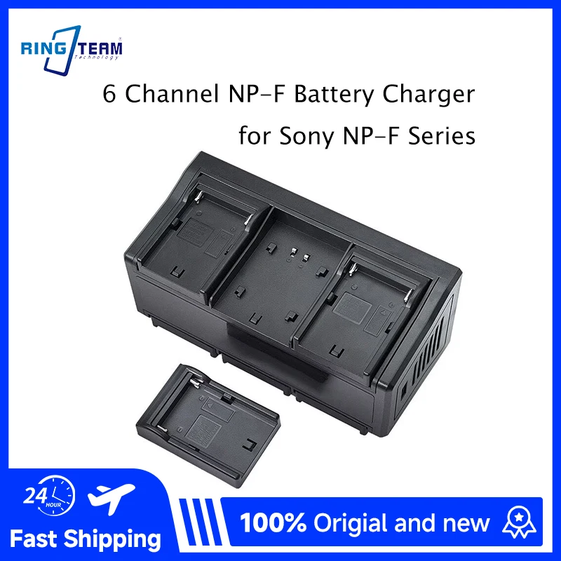 6 Channel NP-F Battery Charger Detachable Plates Simultaneous Charging LED Display USB Output for Sony NP-F Series Filming
