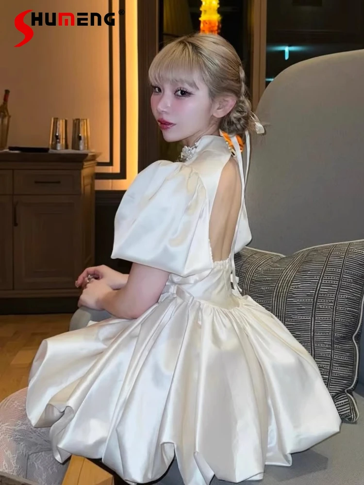 

French Ballet Style Princess Dress Summer 2025 Japanese Girls Sweet Elegant Bubble Sleeve Backless Sexy Mini Dress Fashion Dress