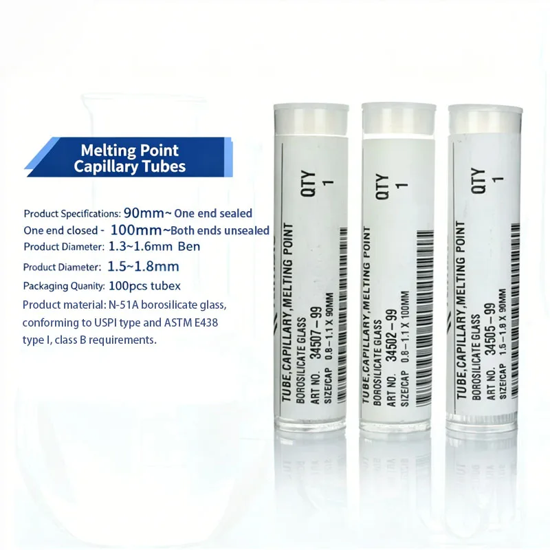 Kimble Melting Point Capillary Laboratory Sampling Tube Diameter 0.8-1.1/1.5-1.8 Mm Length 100 Mm for Scientific Research