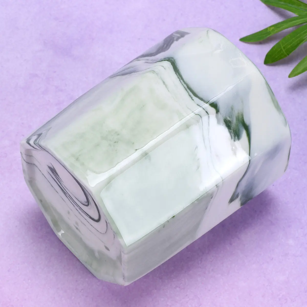 1Pcs Marble Grain Ceramic Pen Holder Octagonal Pencil Container Brush Organizer Green Desk Organizer