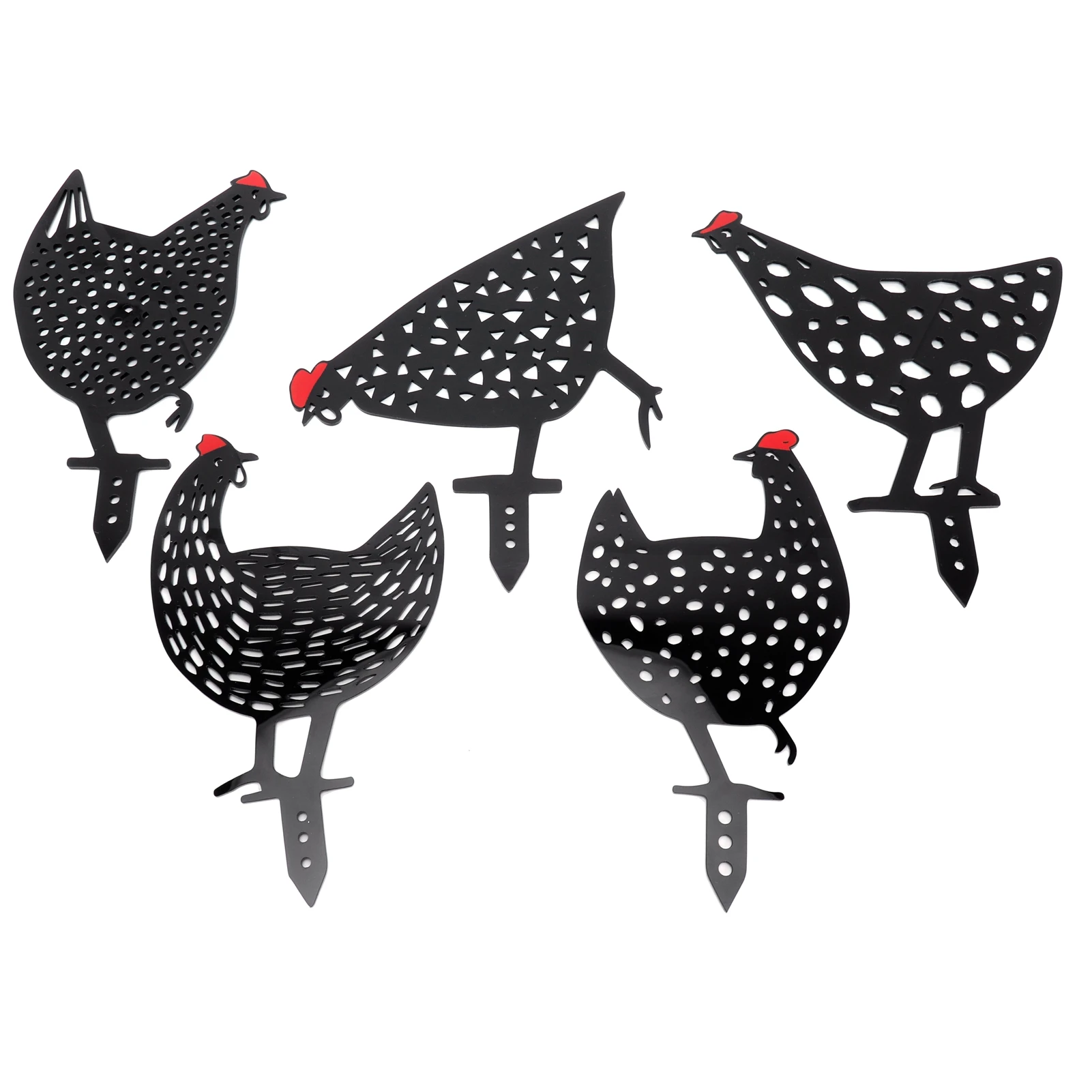 5Pcs Black Chicken Stakes Set Acrylic Animal Shape Statues Decoration For Outdoor Garden Yard