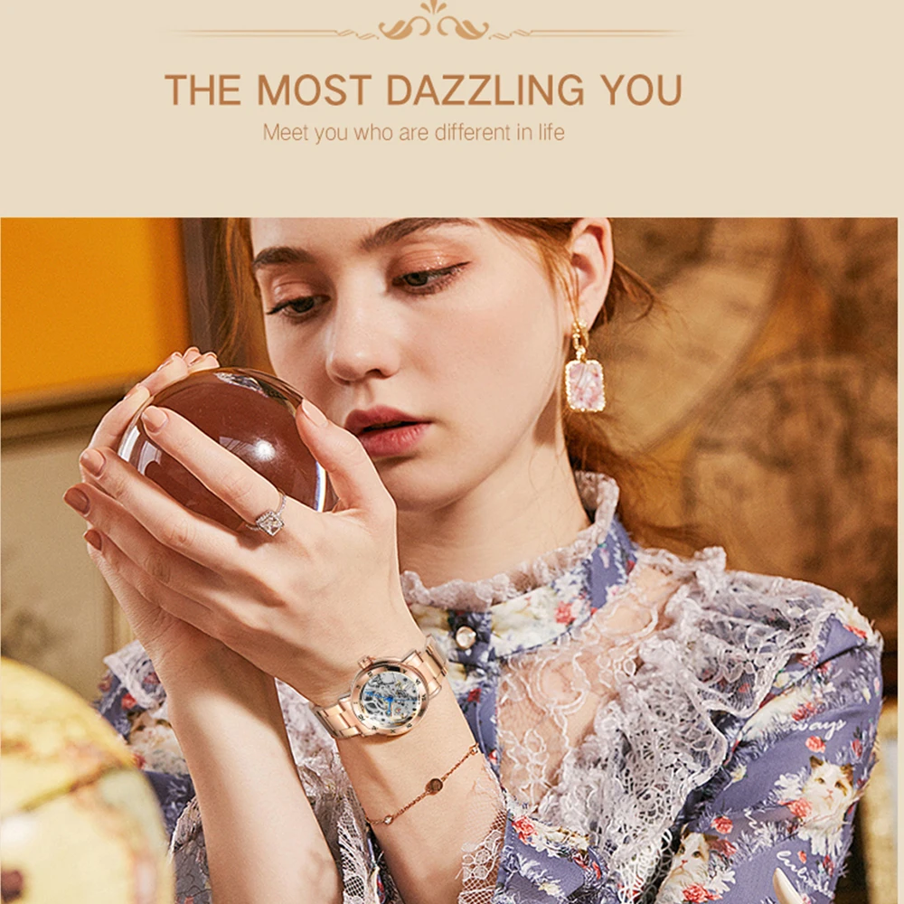 T-WINNER marca de luxo relógios femininos esqueleto relógios mecânicos numerais romanos moldura aço inoxidável moda senhoras relógio