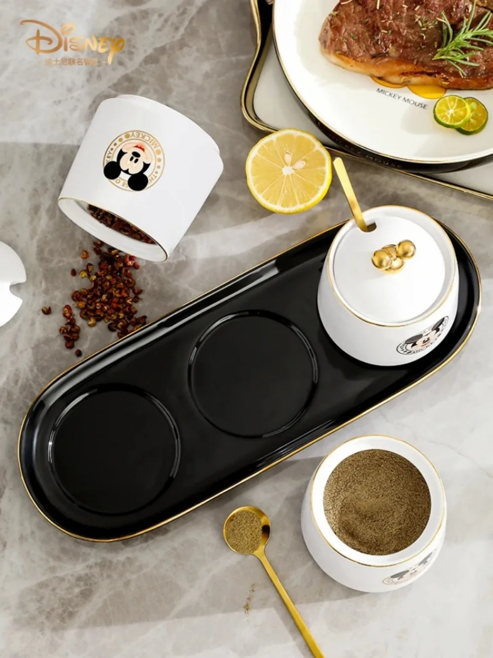 Disney Mickey Mouse Ceramic Spice Jar 3-Piece Seasoning Jar Set Spice Box Salt Shaker Seasoning Bottle Disney Kitchen Products
