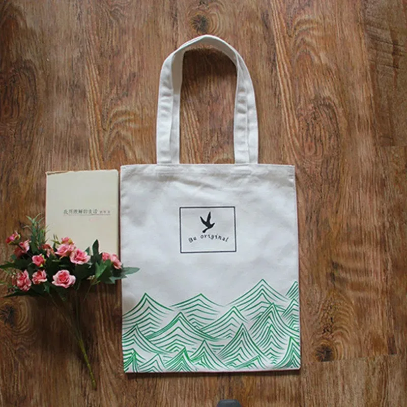 35*40cm High-Quality Canvas Shopping Bags Eco Reusable Foldable Shoulder Bag Handbag Tote Large Capacity Cartoon Mountain Bags