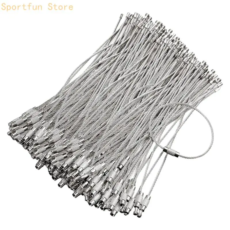 60Pcs Stainless Steels Wire Keychains Rings Camp Luggage Label Screw Lock Tool X7JD