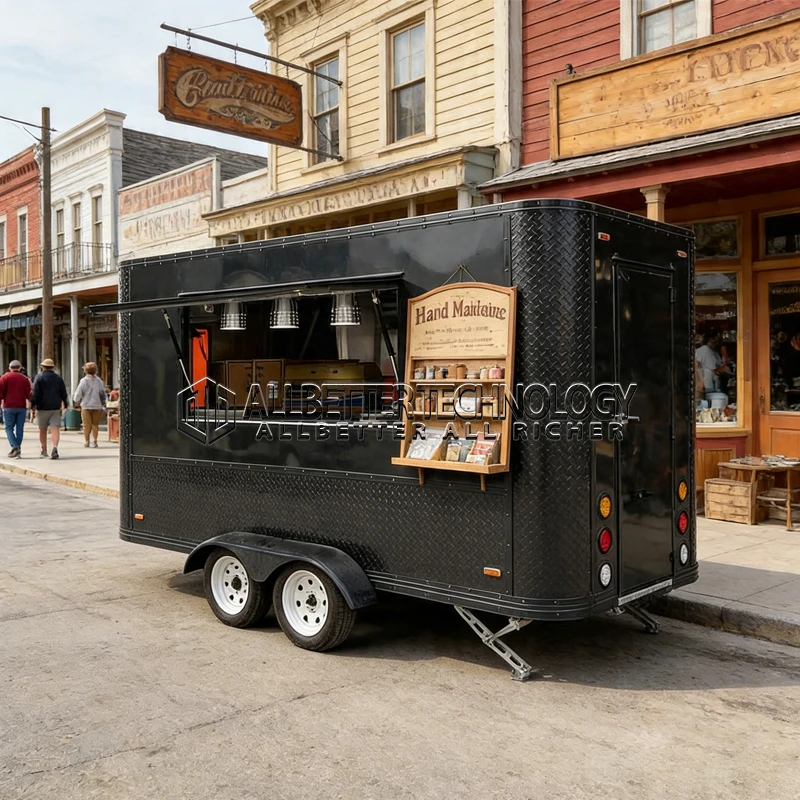 

Allbetter Vintage Food Truck Trailer Fully Equipped Mobile Kitchen Custom Size for Coffee Ice Cream Snack Bar Street Selling