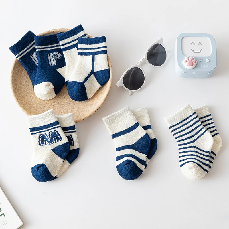 Fashion Striped Children Socks Thick Cotton Baby Short Sock For Boy Girl Infant Autumn Winter Warm Socks Korean Newborn Sokken