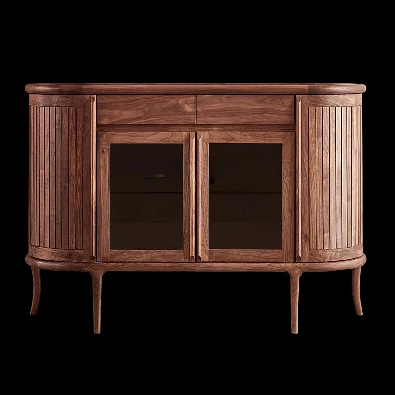 

Italian light luxury solid wood dining side cabinet medium antique walnut storage tea cabinet multi-functional cupboard