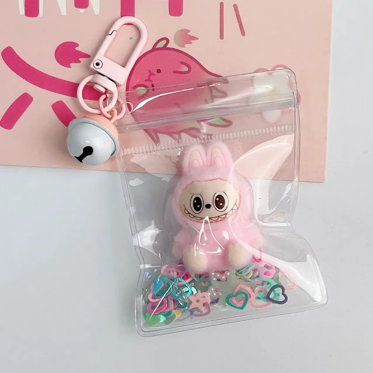 New Erchuang Plush Mini Labubu Rubble Vinyl Cute Grain  Mobile Pendant Cute Keychain Gift