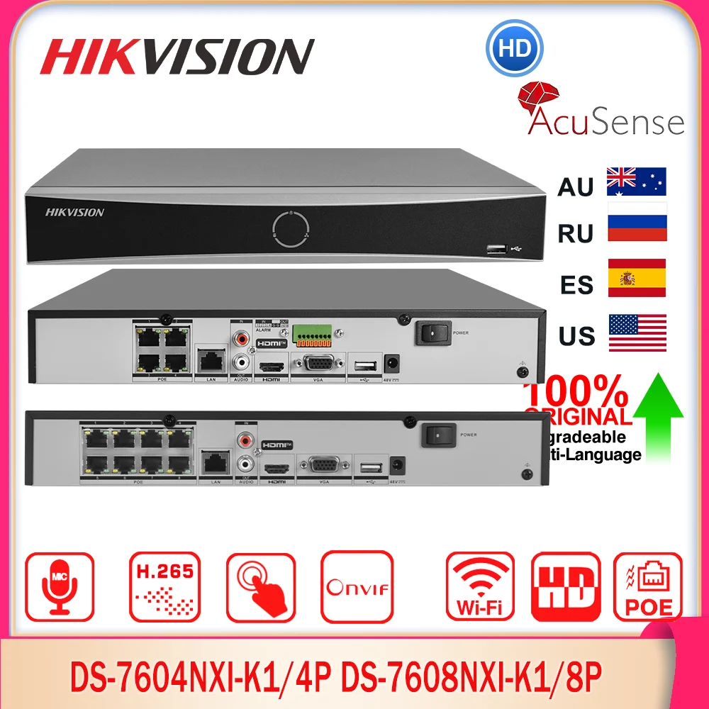 

Hikvision Network Video Recorder DS-7604NXI-K1/4P DS-7608NXI-K1/8P 4K 4/8CH 4/8 POE Acusense 1SATA NVR 8MP H.265+ Surveillance