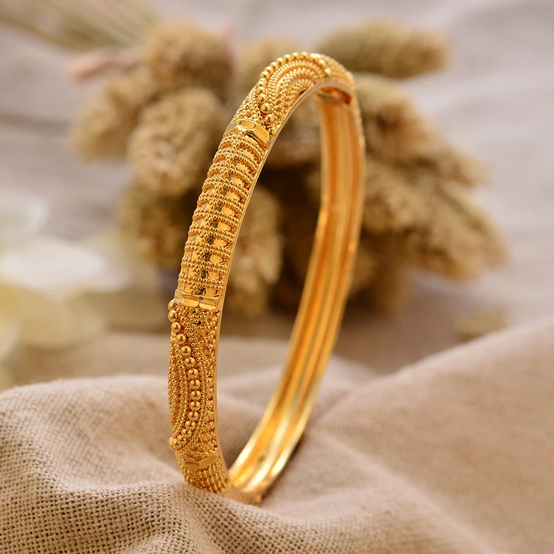 Morocco Luxury Wedding Gold Color Bangles for Women Girls Bridal Muslim Arabic Bridal Dress Bride Accessory Jewelry