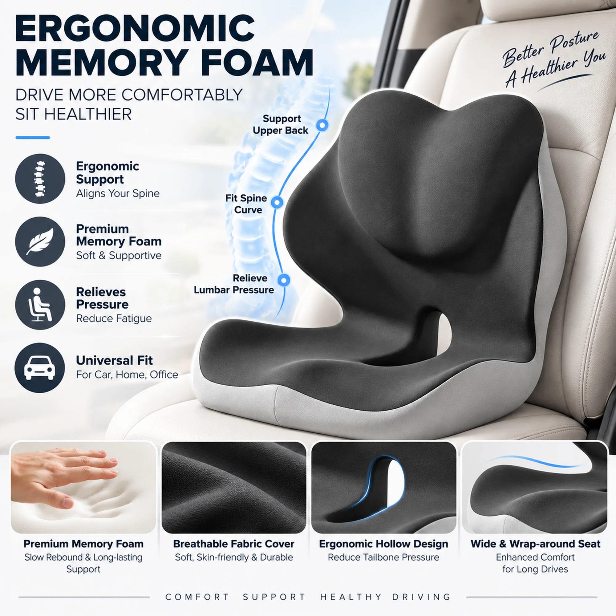 With Back Foam Chair Cushion Back With Back Support Foam-Chair Cushion Ergonomic Office Office Seat High Quality