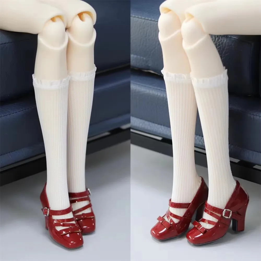 Square-Toe Slant Strap Japanese Style Girls' Shoes Thick Glossy Red Bow High Heels Spot Inventory 1/3 DD/SDGR Doll Accessories