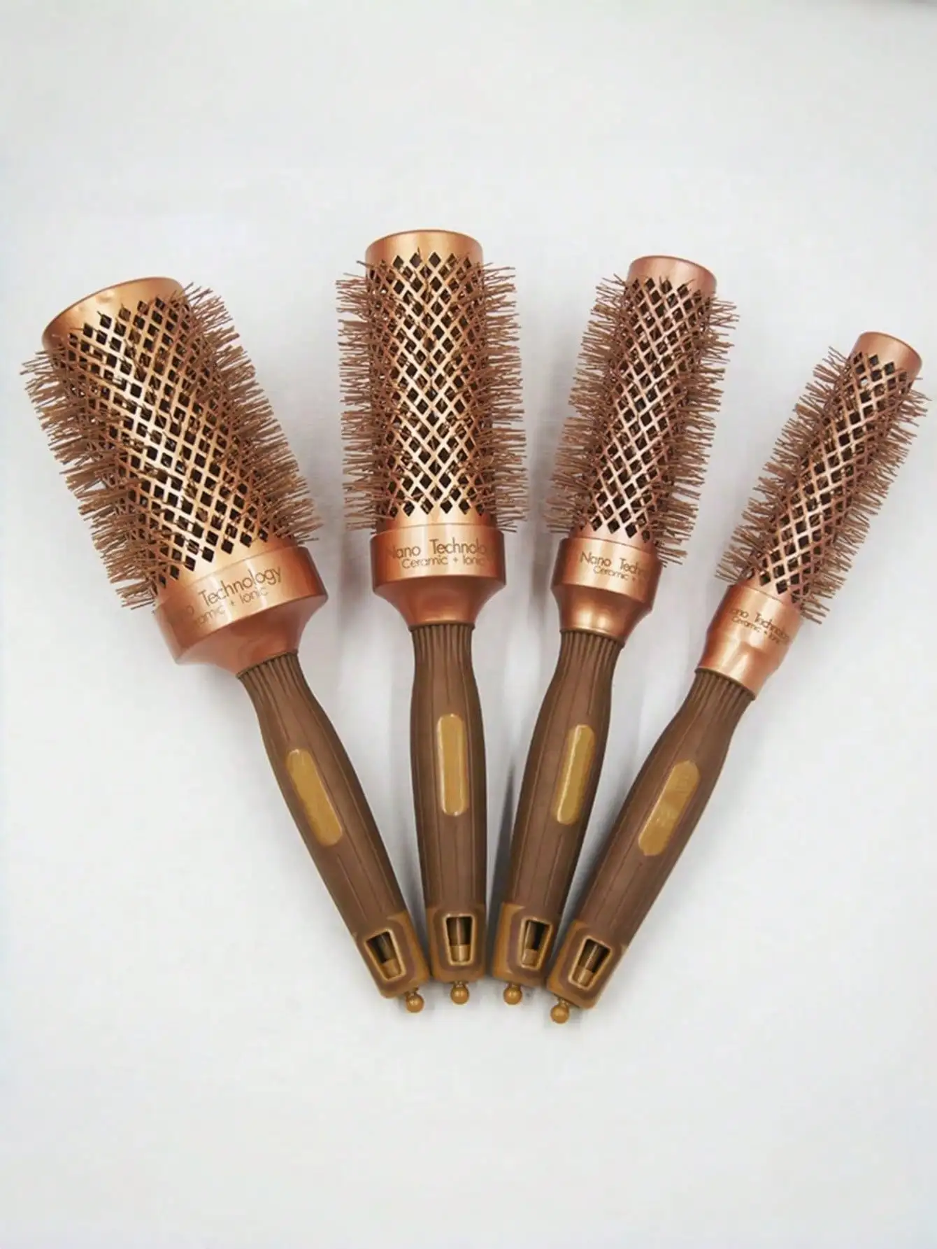

Golden Brown Ceramic Aluminum Tube Hairbrush With Rat Tail Comb Anti Static Heat Resistant Nylon Bristles Suitable For All Hair Types Round Barrel Curling Styling Airy Ceramic Hairbrush Hair Styling Tool For Volume Boosting Scalp Massage Perfect For Salon
