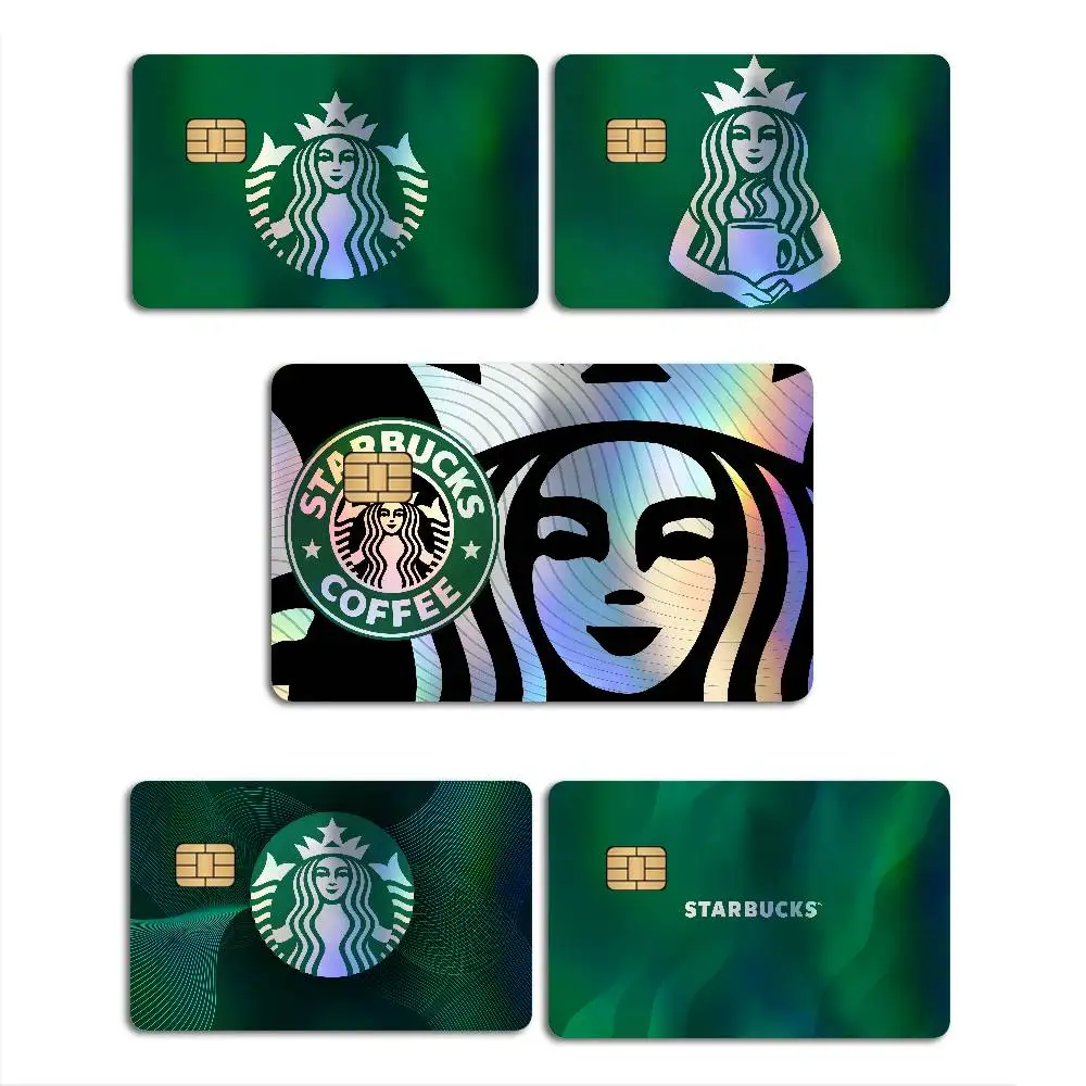 Cool S-Starbucks LOGO Fashion Laser Effect Bank Card Stickers Removable Aesthetic Card Decor