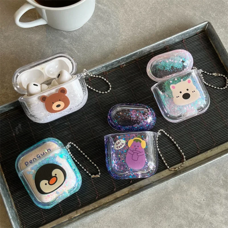 Quicksand Cartoon Animals Case for AirPods 4 Airpod 1 2 3 Pro Pro2 Bluetooth Earbuds Charging Box Protective Earphone Case Cover