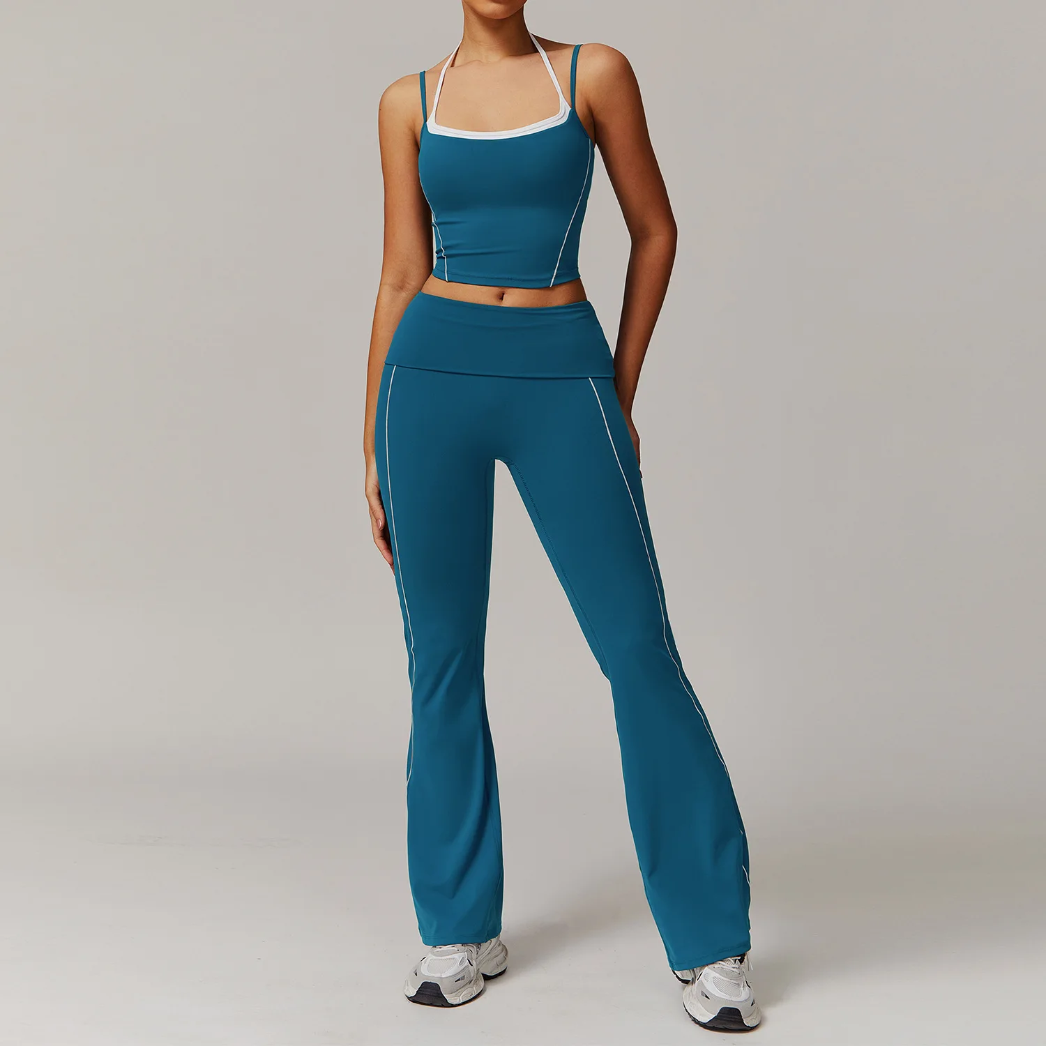 2PCS Yoga Set Naked Feel Gym Set Women Workout Clothes High Waist Flared Pant Shorts Sports Bra Women's Sportswear Yoga Suit