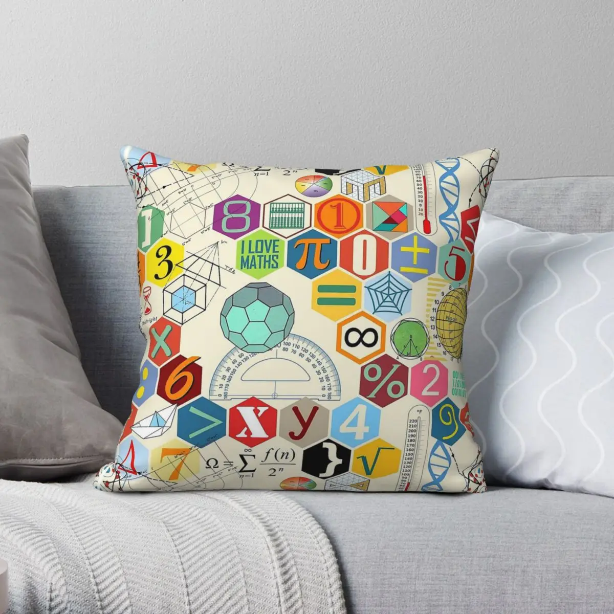 Math Symbols Numbers Formulas Pillowcase Polyester Linen Velvet Creative Zip Decorative Pillow Case Sofa Cushion Cover