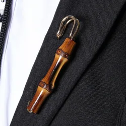 Vintage Natural Bamboo Metal Brooches Graceful High-grade Fashion Suit Brooch Pins Metal U Shape Buckle Garment Decorate