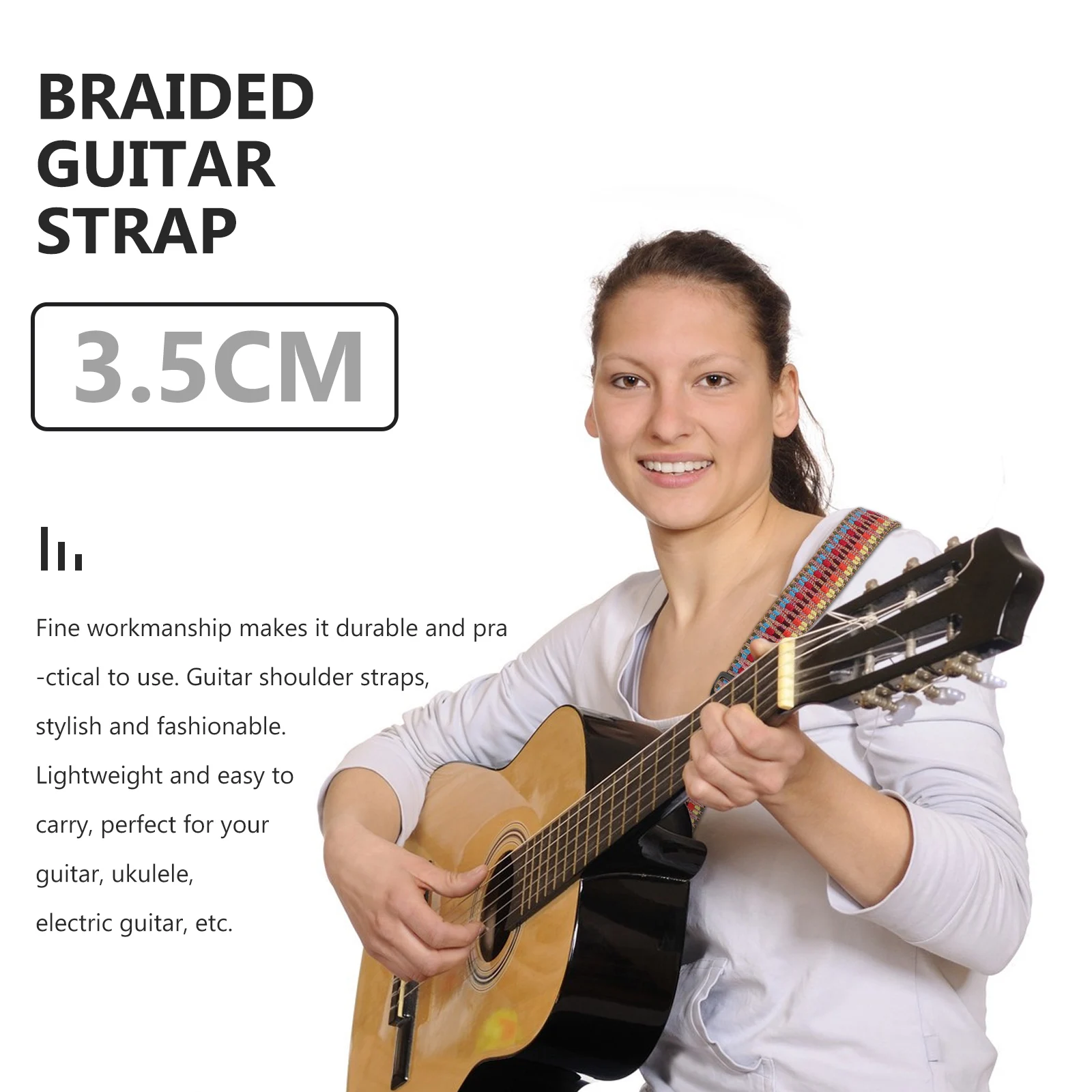 

Ukulele Strap Guitar Supply Lovely Woven Belt Durable Lightweight Musical Instrument Accessory Safe Holding String Parts