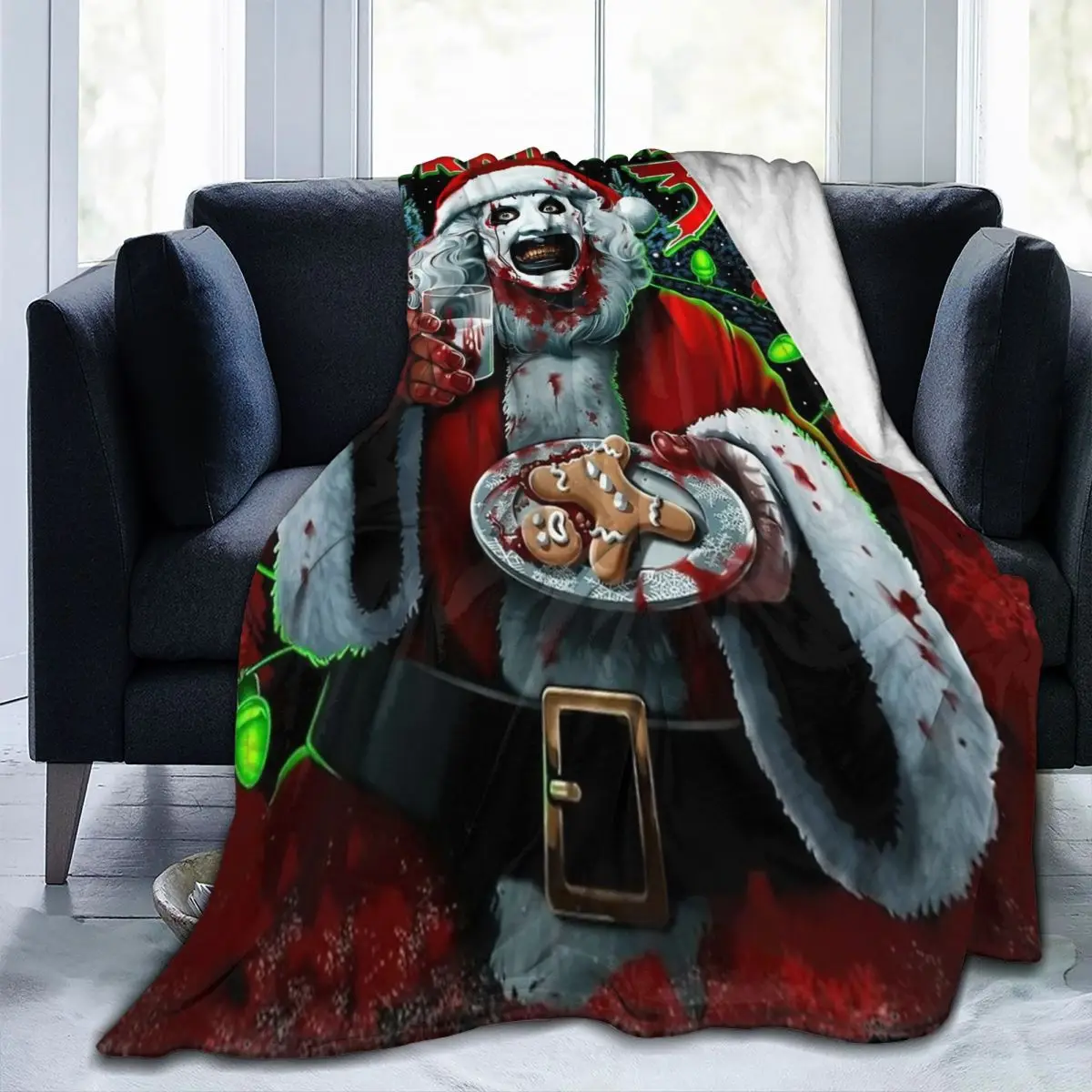 Terrifier 3 Christmas Blanket Velvet Spring/Autumn Halloween Clown Portable Thin Throw Blanket for Sofa Travel Bedspreads