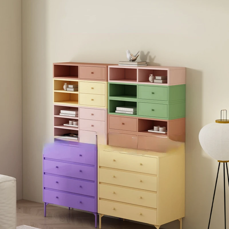 Simple tone Nordic minimalist chest cabinet Cream style solid wood paint locker Dopamine color custom storage cabinet