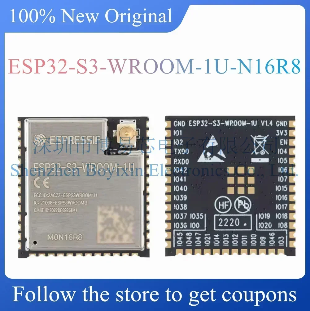 

NEW ESP32-S3-WROOM-1U-N16R8 WI-FI+Bluetooth 5.0 16MB flash+8MB PSRAM 32-bit dual-core MCU module IPEX external antenna socket