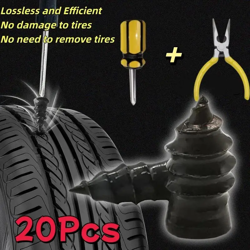 Universal Puncture Screw Puncture Kit Car Patch: 20Pcs Repair Rubber Metal Tool Vacuum Tire Nail