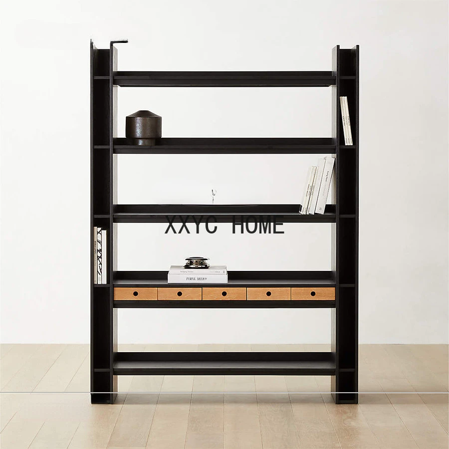 Light Luxury Artistic Living Room Storage Display Stand Study Bookshelf Black Combined Bookcase