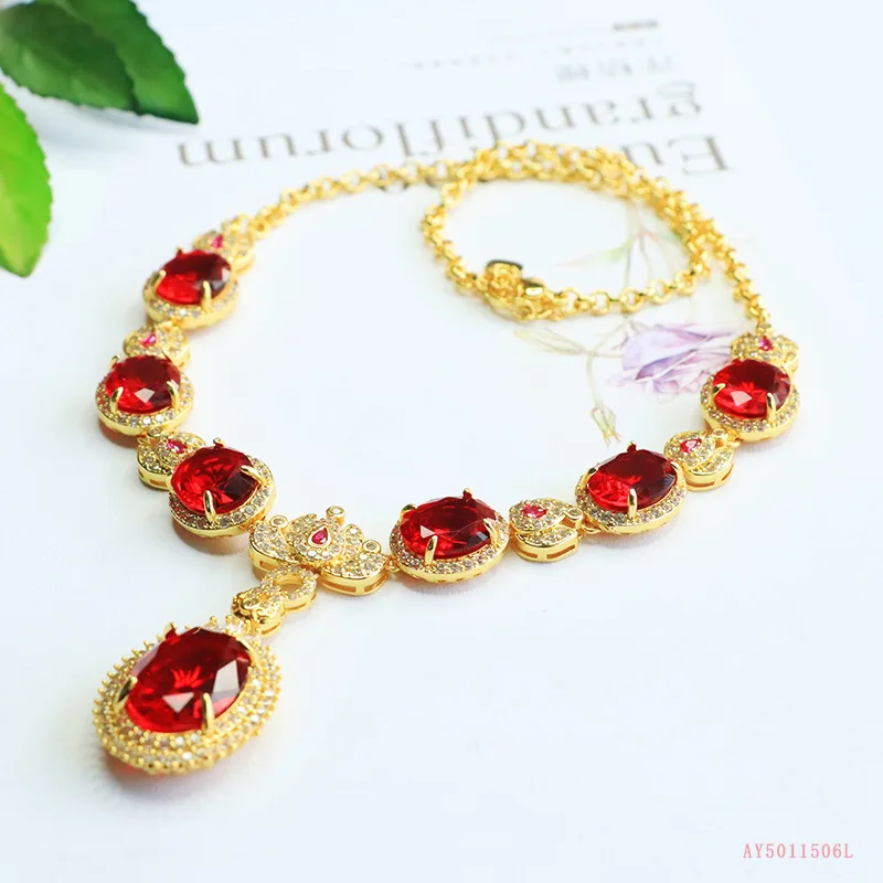 Vintage Red Necklace Imitation Ruby Necklace Jewelry Women L