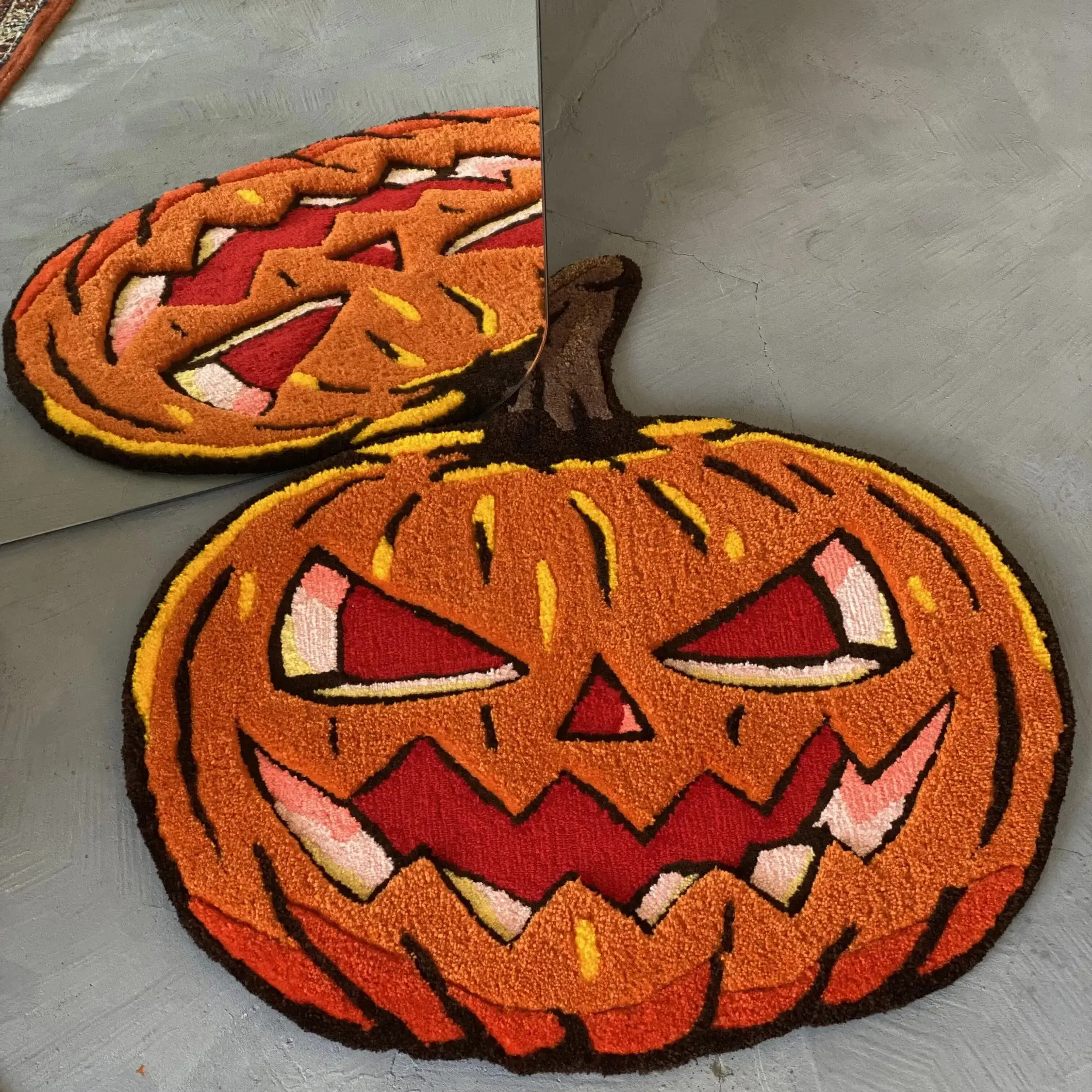 Pumpkin-Shaped Halloween Garage Digital Printing Technology Simple Housewarming Gift Handmade Non-Slip Decorative Carpet