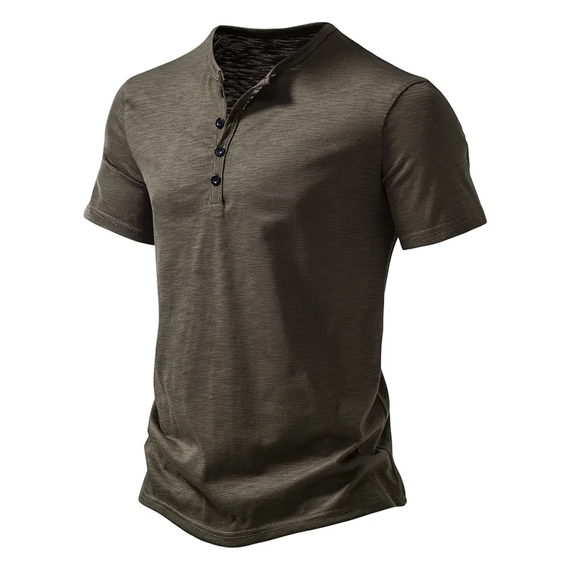 Henley-Kragen Sommer Herren Casual Einfarbiges Kurzarm-T-Shirt für Männer Polo Herren Hochwertige Herren-T-Shirts – Detail 6