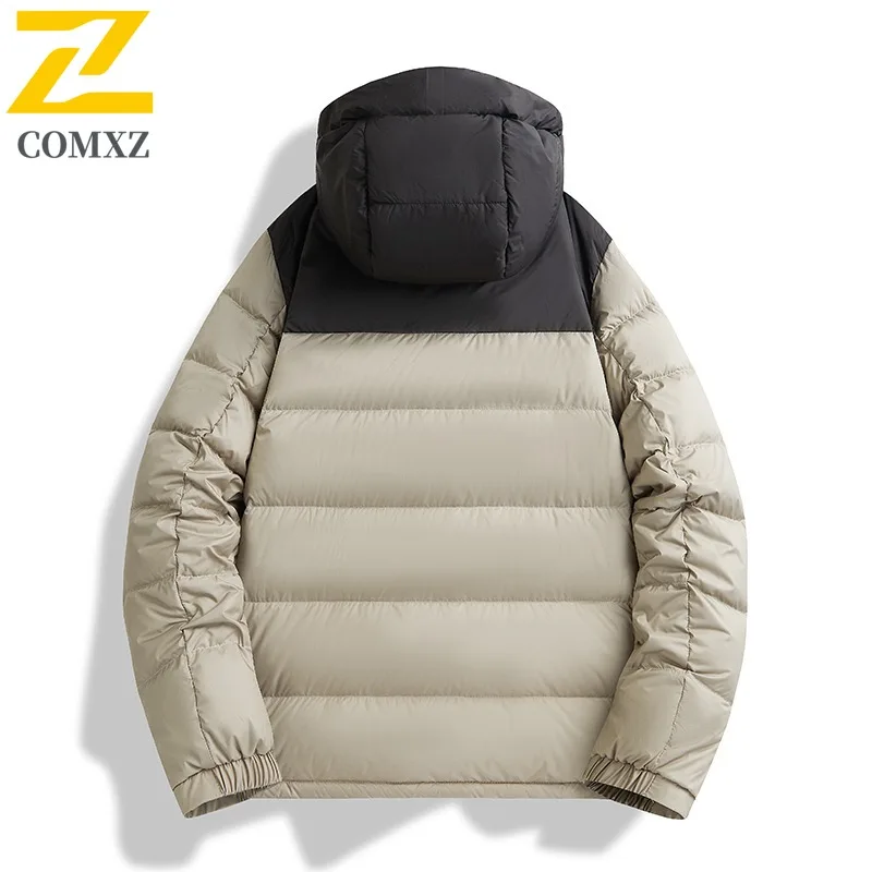 COMXZ Warm 90% Goose Down Jacket Men Winter Business Casual Removable Down Liner Hooded Puffer Coats Outwear Solid Thick Parkas