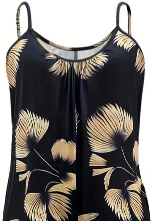 Damskie kombinezony plus size 1XL-5XL na wiosnę i lato, modne spodnie ogrodniczki z szerokimi nogawkami i nadrukiem liści, damskie codzienne długie ogrodniczki.